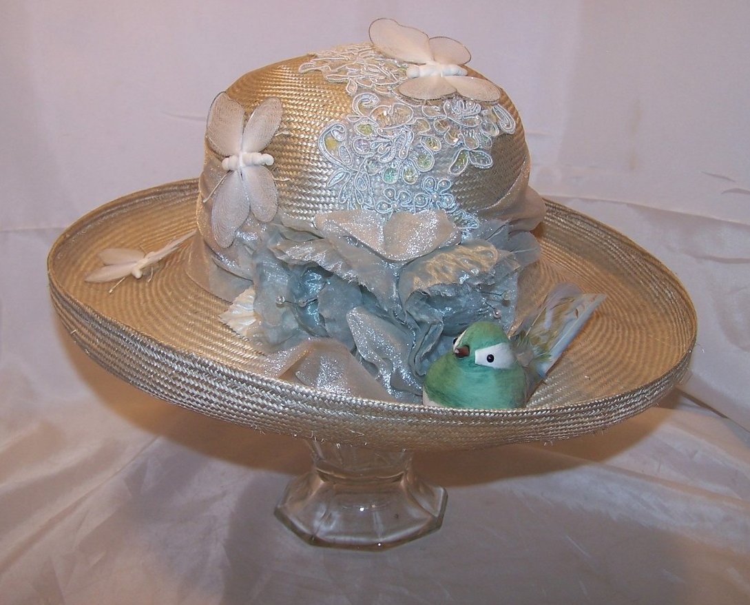 New Hat w Butterflies, Bird, Flowers, and Sequins, Cappelli