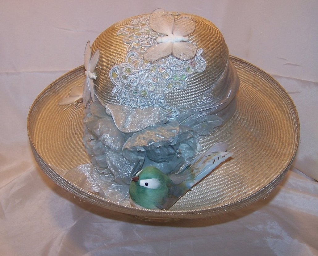 Image 4 of New Hat w Butterflies, Bird, Flowers, and Sequins, Cappelli