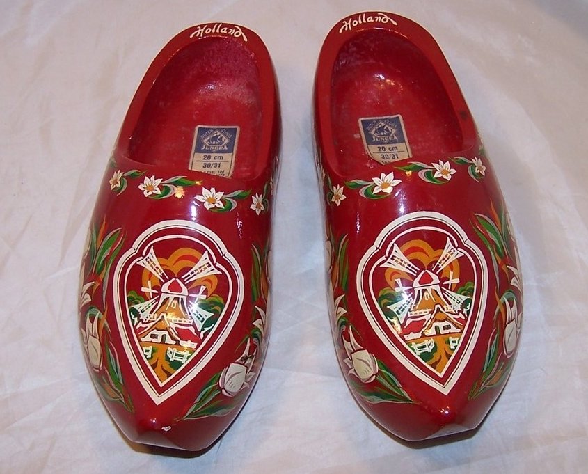 Image 0 of Wooden Dutch Shoes, Clogs, w Tulips, Windmills, Holland