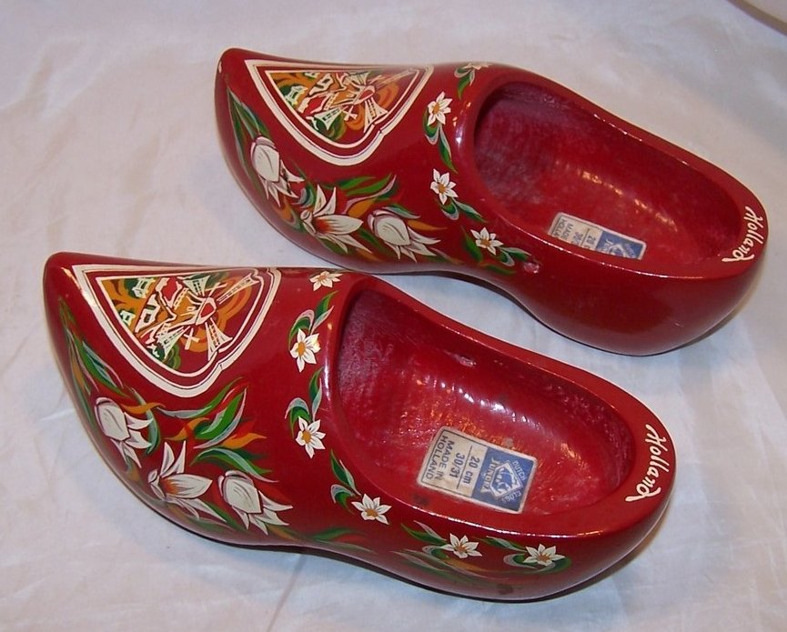 Image 1 of Wooden Dutch Shoes, Clogs, w Tulips, Windmills, Holland