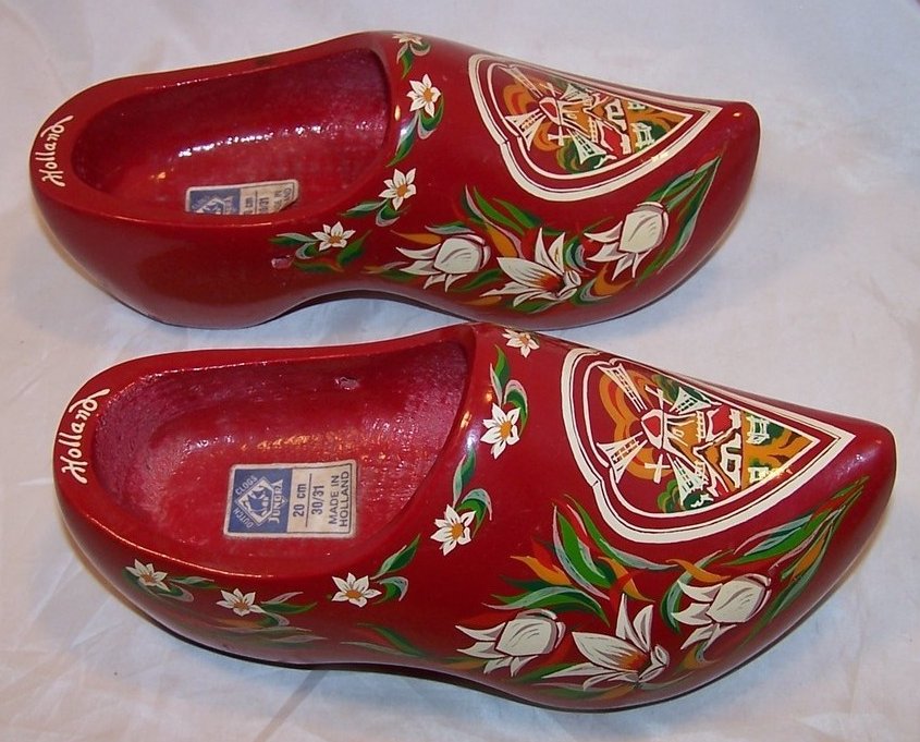Image 3 of Wooden Dutch Shoes, Clogs, w Tulips, Windmills, Holland