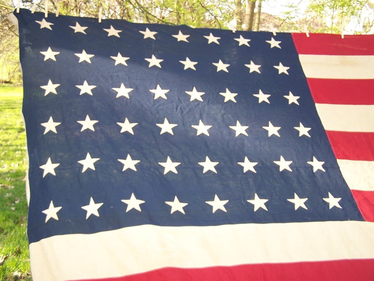 Image 1 of WWII Era 48 Star American Flag Sewn Cloth, Garrison Size