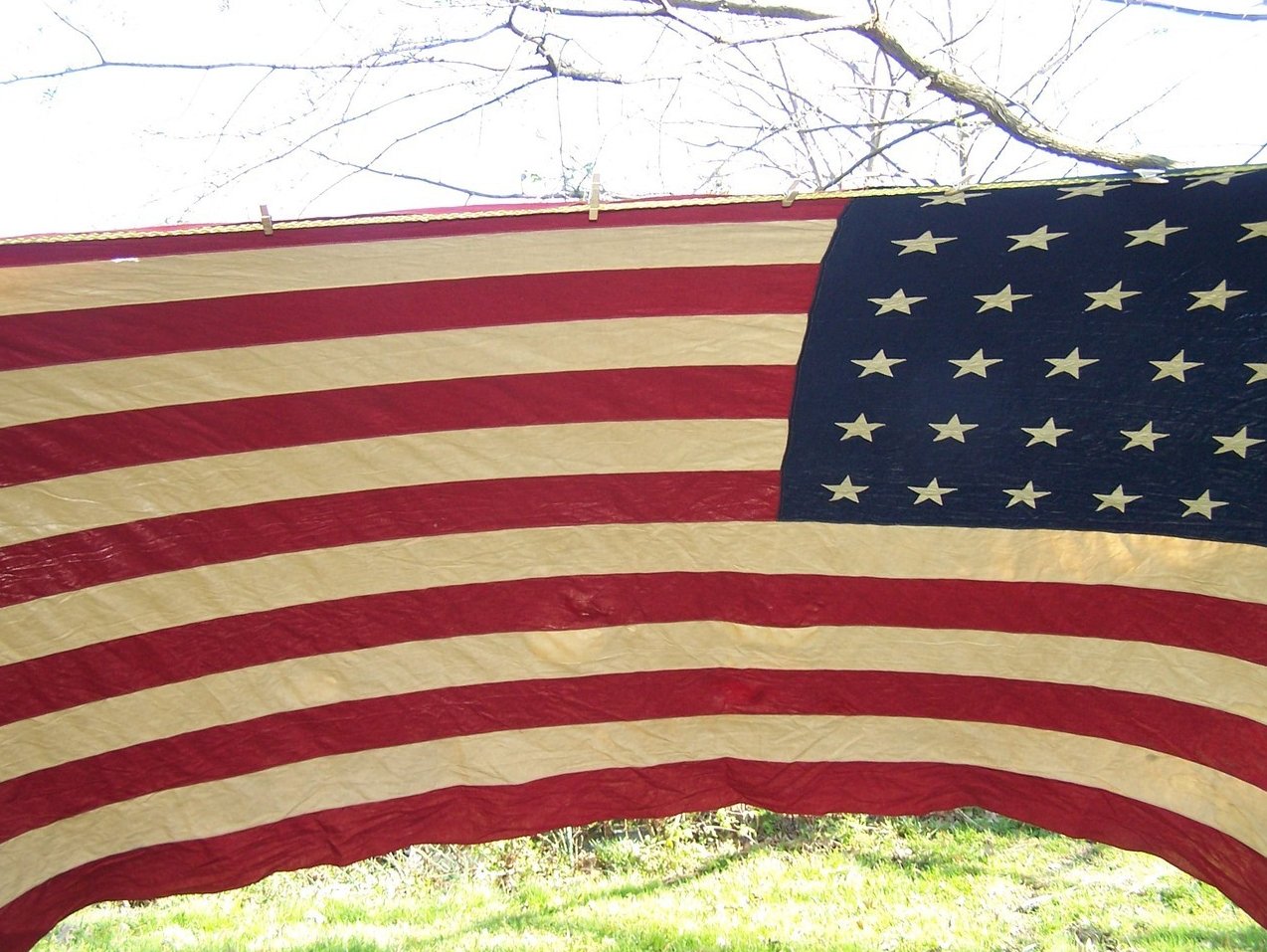 Image 4 of WWII Era 48 Star American Flag Sewn Cloth, Garrison Size