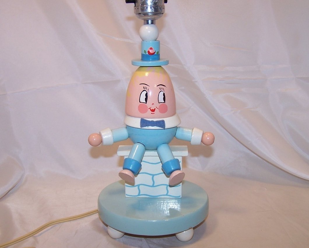 Image 0 of Humpty Dumpty Vintage Wooden Wood Lamp, Nursery Lamp, Works 