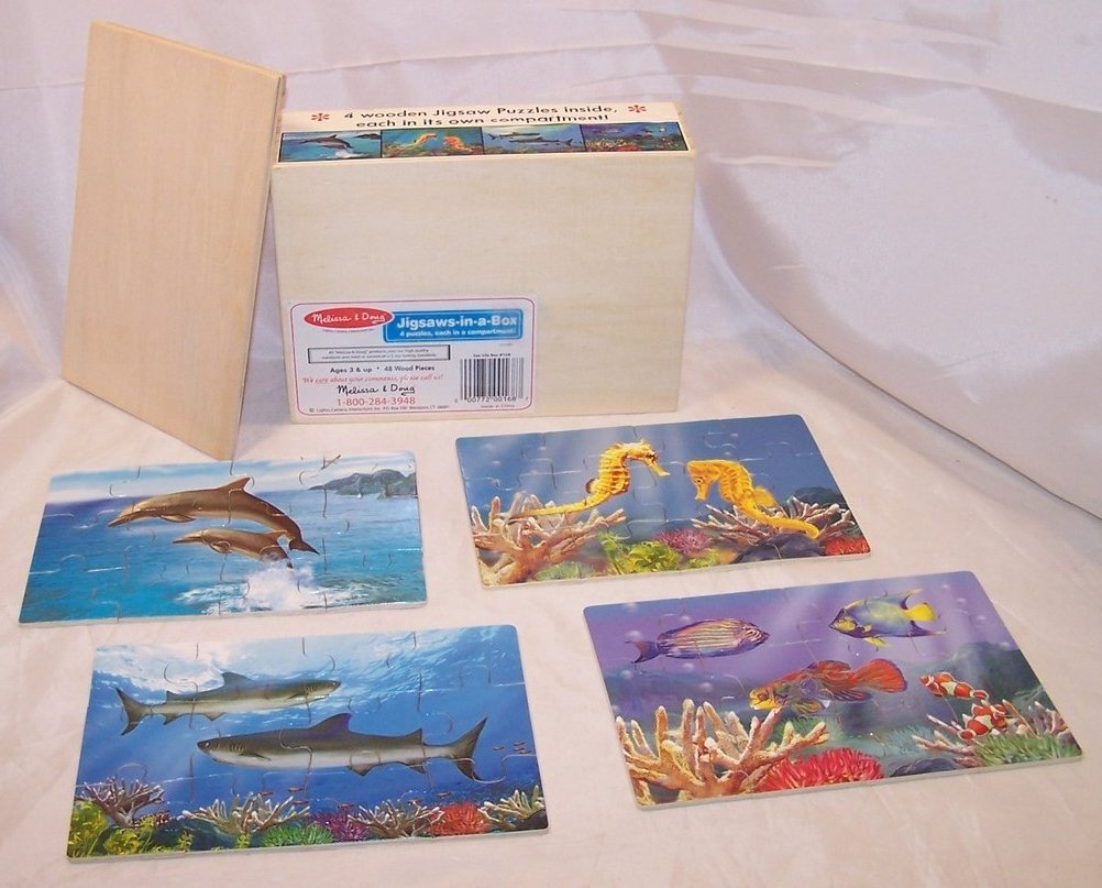 Image 3 of Melissa and Doug Ocean, Sea Life Puzzle Set w Box, Ages 3 up