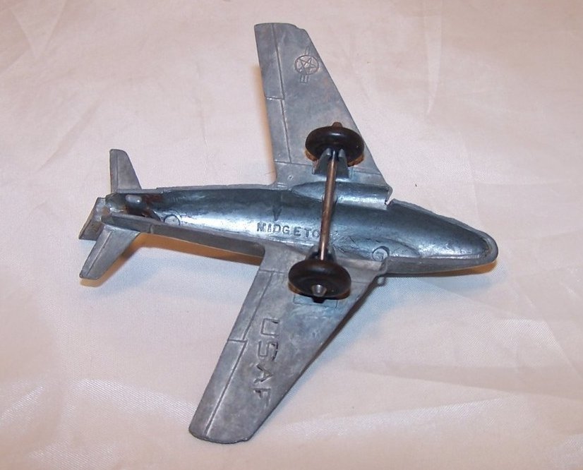 Image 4 of MidgeToy Silver Die Cast Toy USAF Airplane USA, Midge Toy