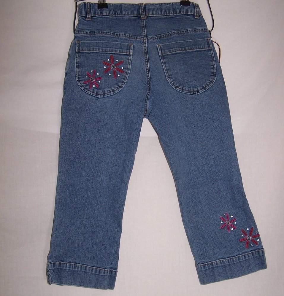 Image 1 of Sz 12 Capri Jeans w Embroidery, Rhinestones, Gap