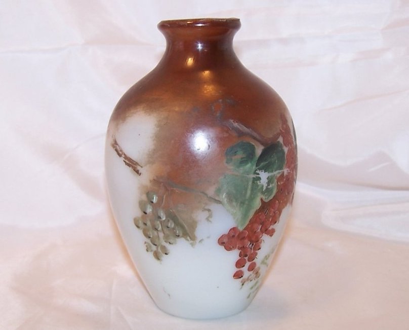 Image 0 of Hand Painted Milk Glass Vase, Bristol, England, 1800s