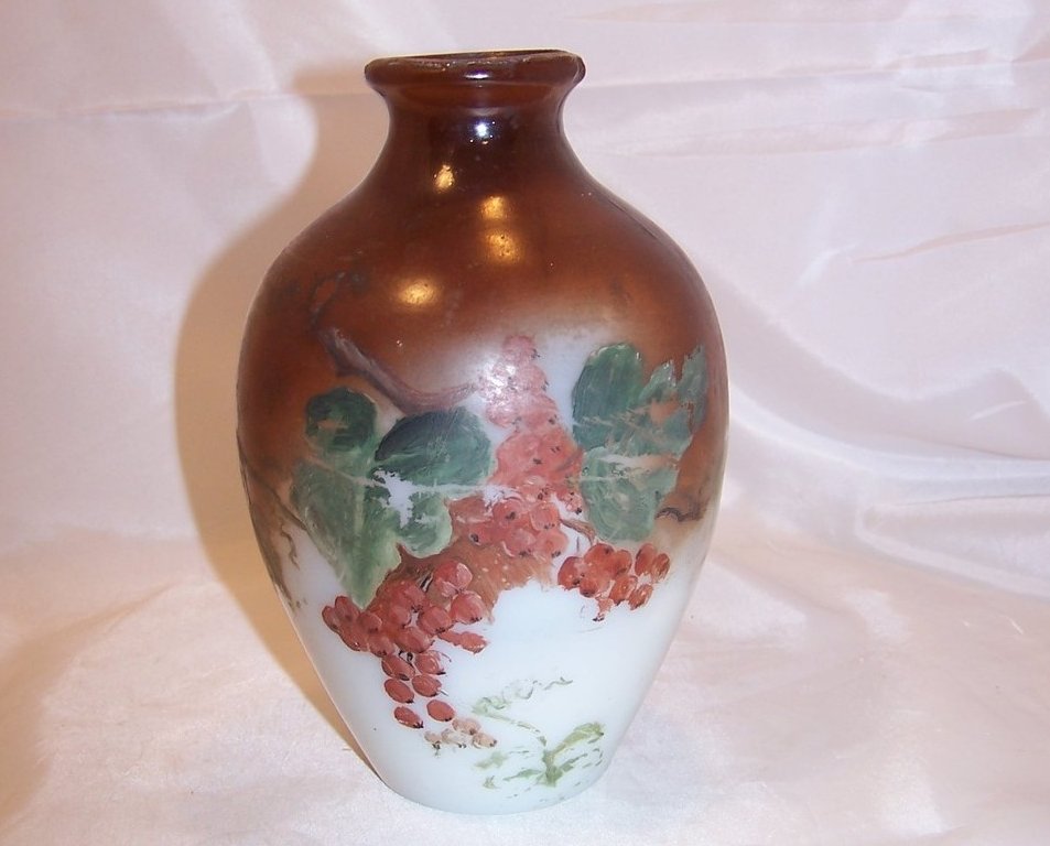 Image 2 of Hand Painted Milk Glass Vase, Bristol, England, 1800s