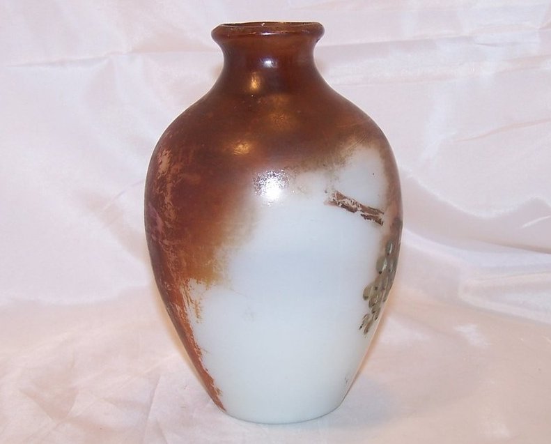 Image 3 of Hand Painted Milk Glass Vase, Bristol, England, 1800s