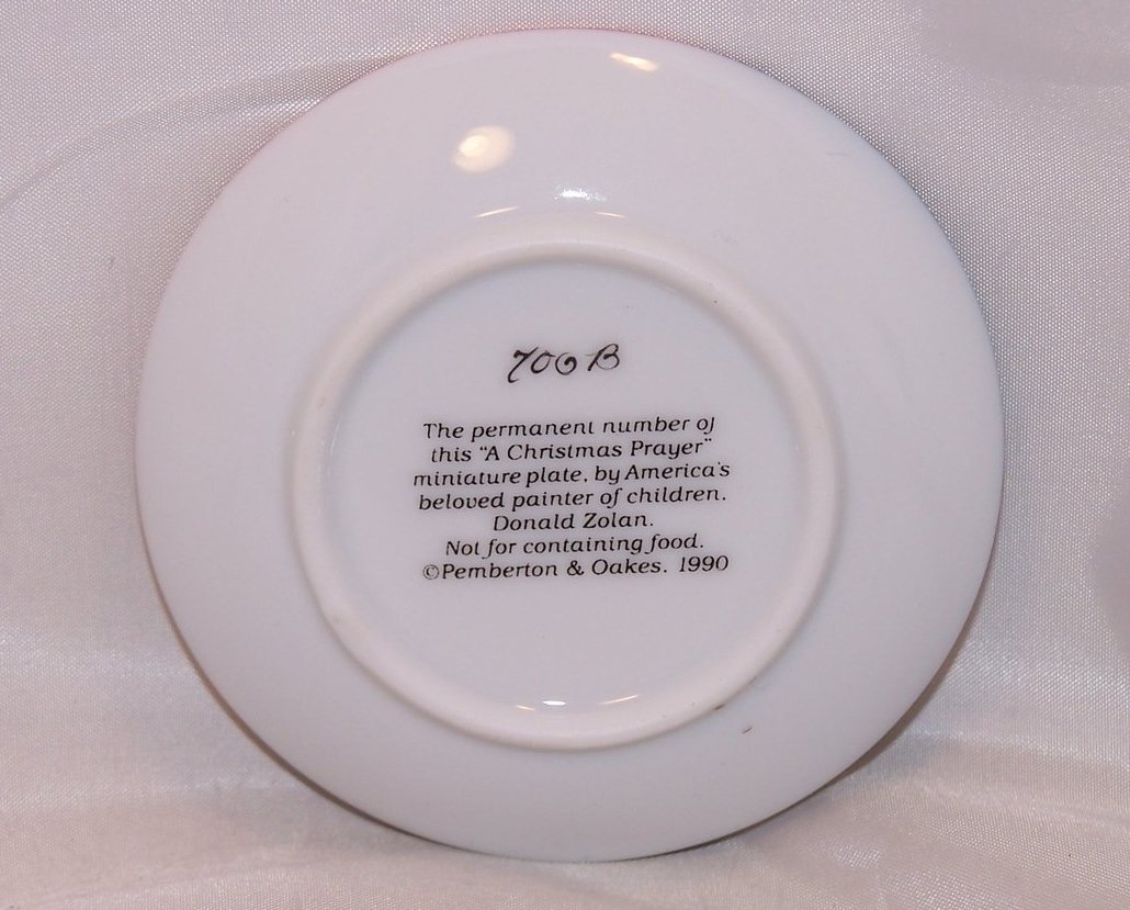 Image 1 of Donald Zolan Miniature Christmas Prayer Plate, Signed, 1990