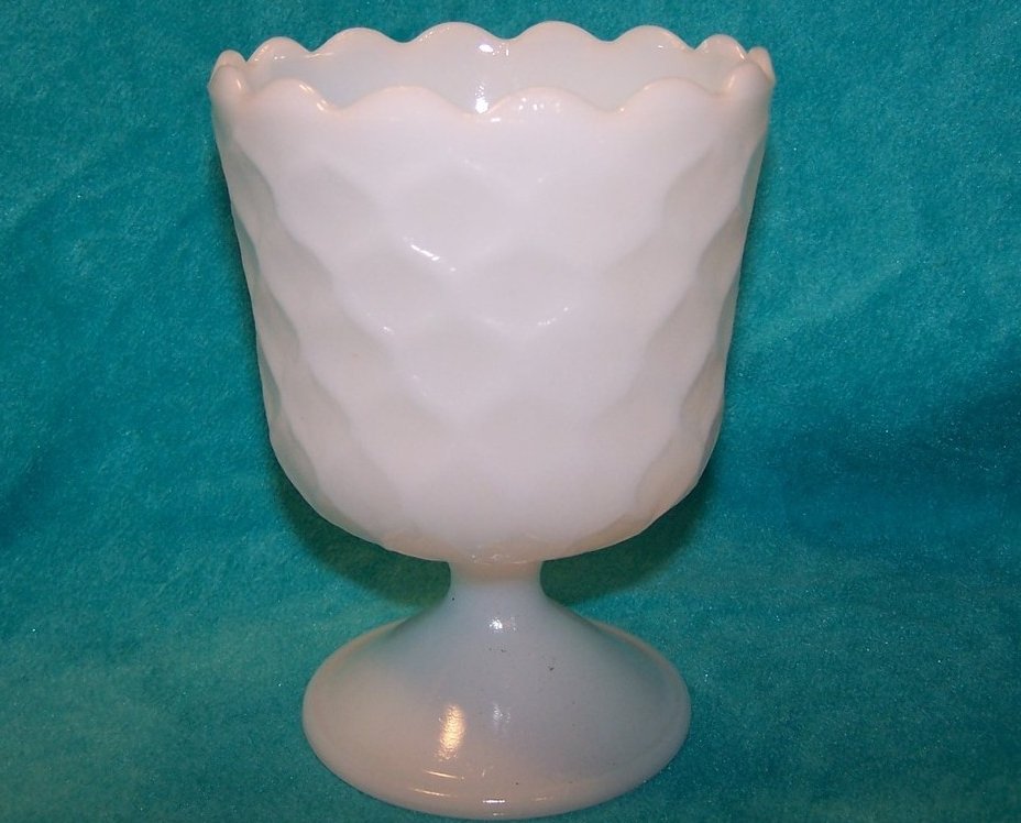 Atterbury Scroll Milk Glass 6 Panel Pedestal Dish, Compote