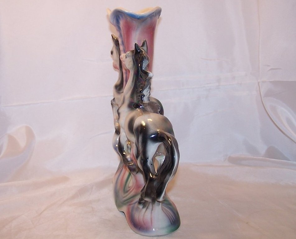 Image 1 of Large Opalescent Ornate Double Horse Vase, Italy