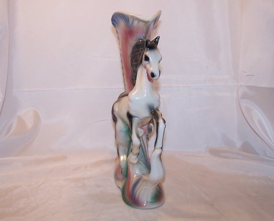 Image 3 of Large Opalescent Ornate Double Horse Vase, Italy