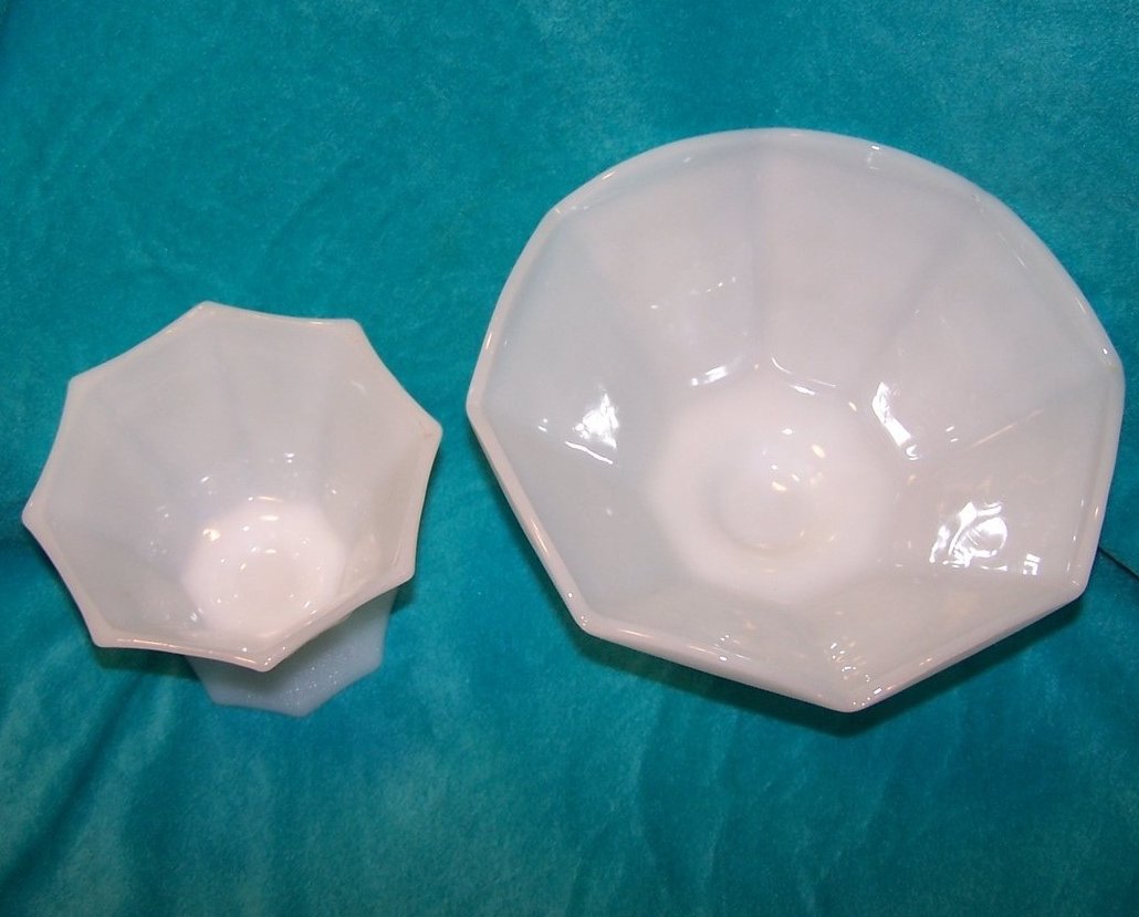 Image 2 of Grape and Leaf Pattern Milk Glass Bowl, Compote, 2 Piece Set