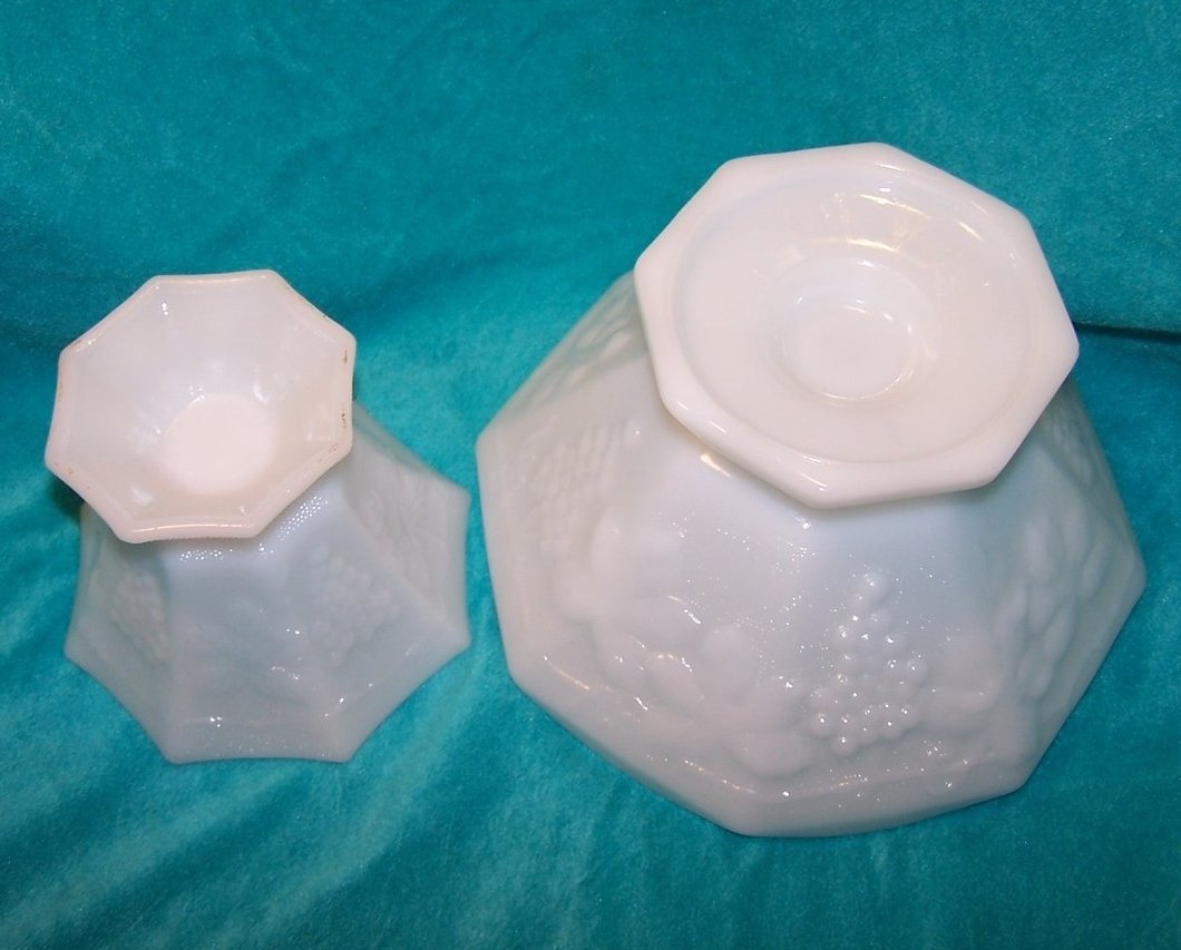 Image 4 of Grape and Leaf Pattern Milk Glass Bowl, Compote, 2 Piece Set