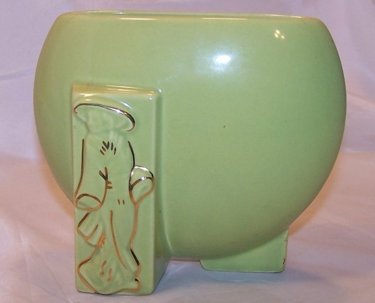 Green and Gold Oriental Flat Vase, Ceramic, Vintage