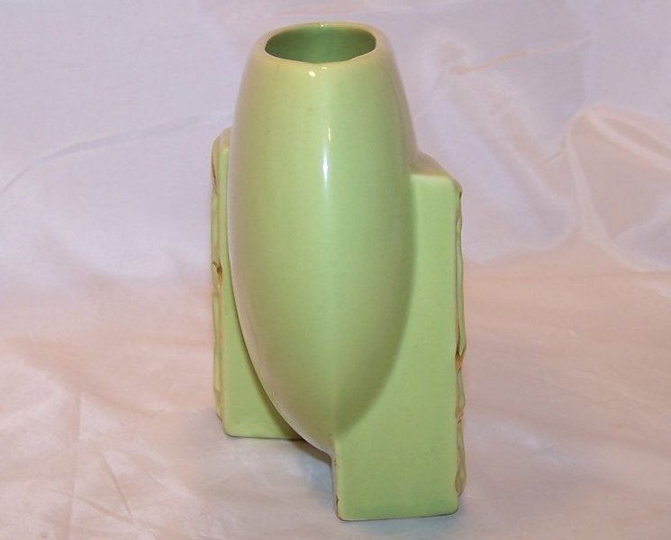 Image 1 of Green and Gold Oriental Flat Vase, Ceramic, Vintage