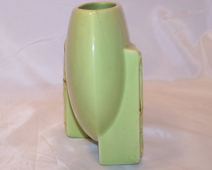 Image 3 of Green and Gold Oriental Flat Vase, Ceramic, Vintage