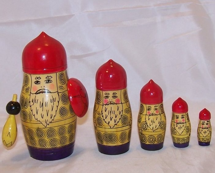 Nesting Doll in Purple, Teal, 8 Levels, Wood