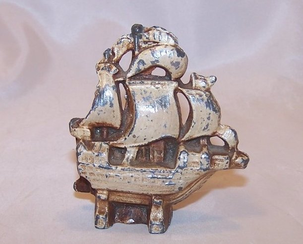 Image 2 of Tall Sailing Ship in Dry Dock Miniature Figurine, Vintage