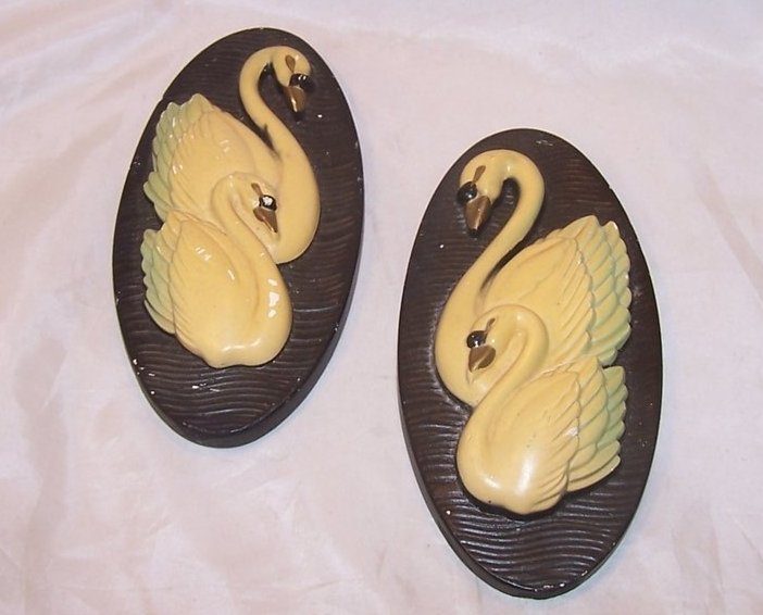 Swan Pair of Plaques, Chalkware Wall Hangings