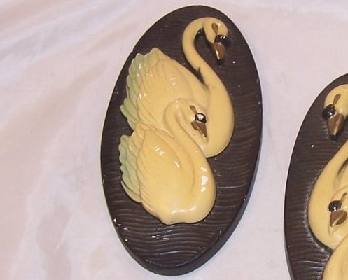 Image 1 of Swan Pair of Plaques, Chalkware Wall Hangings