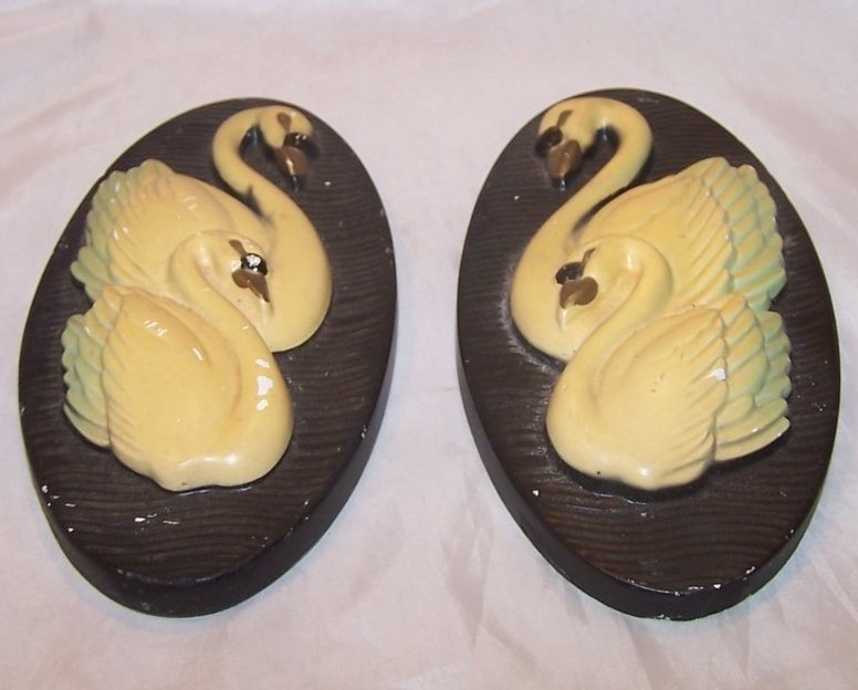 Image 3 of Swan Pair of Plaques, Chalkware Wall Hangings
