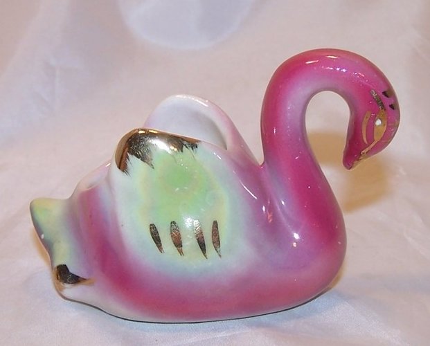 Mini Colonial China Colorful Pink, Green, Gold Swan Planter