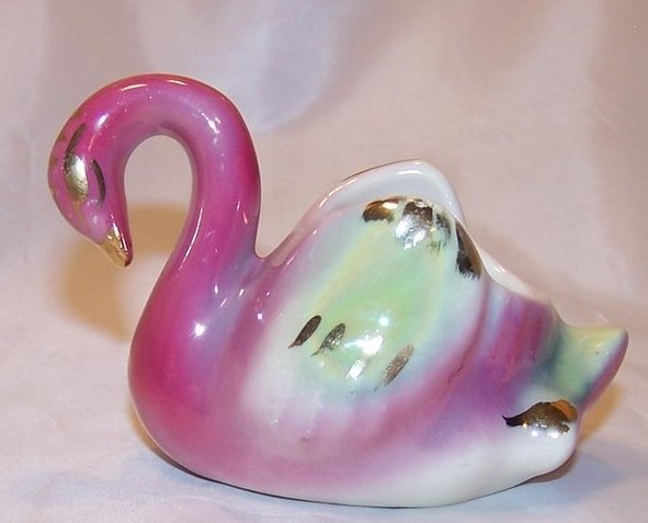 Image 2 of Mini Colonial China Colorful Pink, Green, Gold Swan Planter