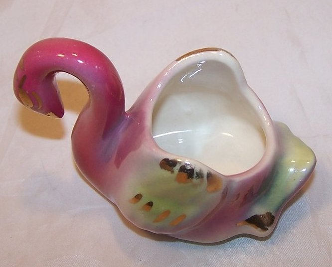 Image 4 of Mini Colonial China Colorful Pink, Green, Gold Swan Planter