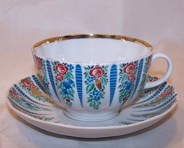 Lomonosov Flowers, Floral USSR Teacup, Saucer, Russia