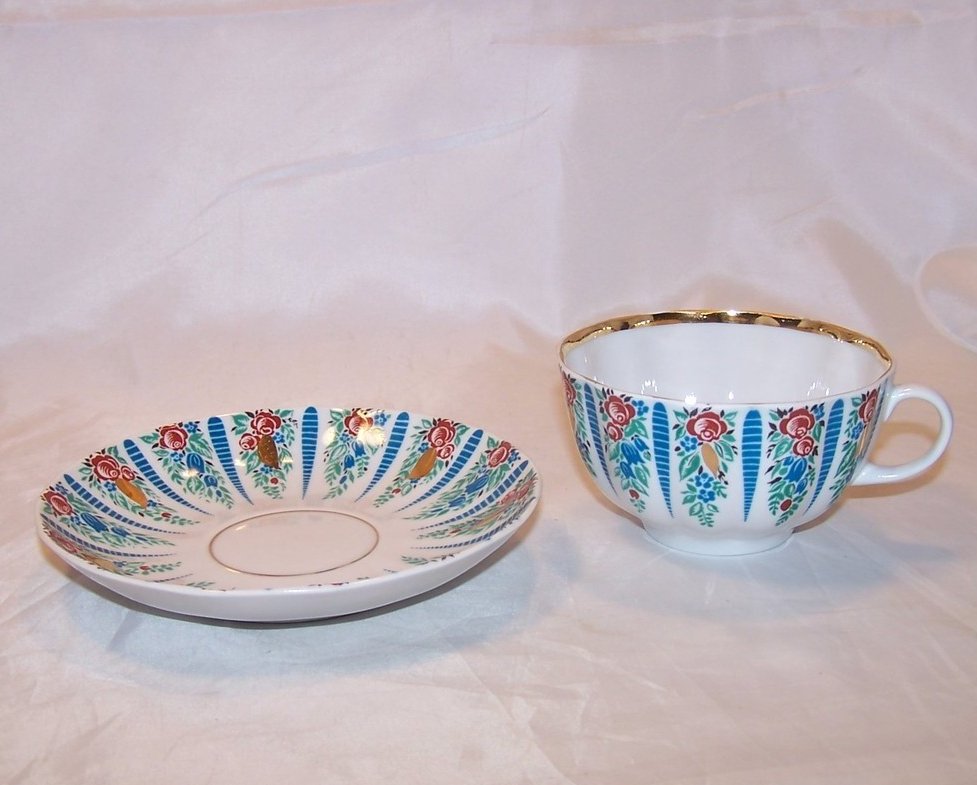 Image 2 of Lomonosov Flowers, Floral USSR Teacup, Saucer, Russia