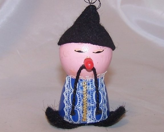 Very Cute Vintage Wooden Wood Oriental Doll w Hanging Loop