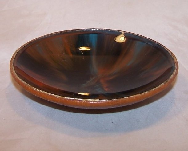 Image 1 of Enameled Metal Bowl w Leather Backing, Mexico, 1968