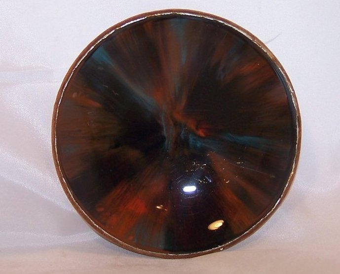 Image 2 of Enameled Metal Bowl w Leather Backing, Mexico, 1968