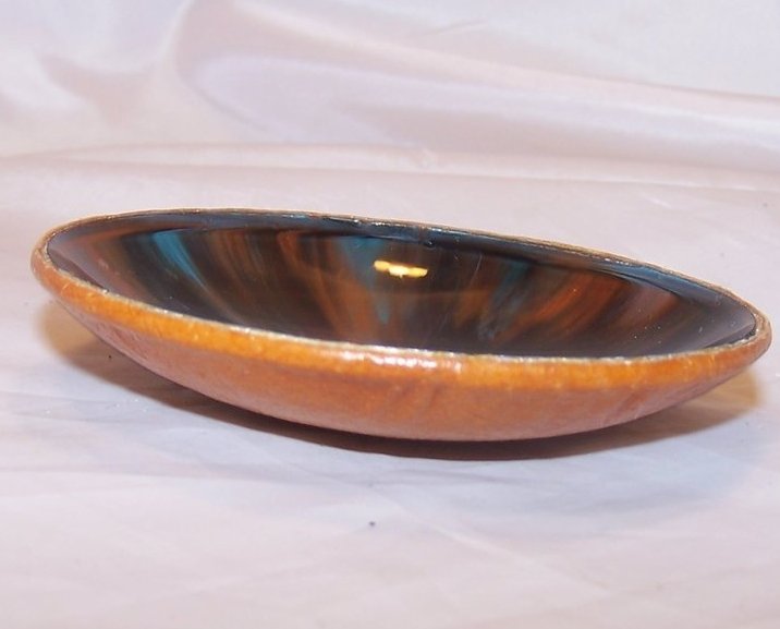 Image 3 of Enameled Metal Bowl w Leather Backing, Mexico, 1968