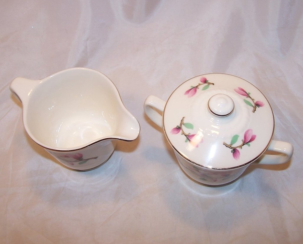 Image 1 of Apple Blossom Flower Creamer and Sugar, Homer Laughlin