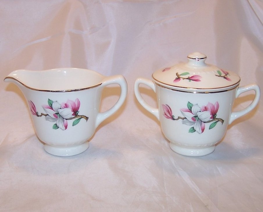 Image 2 of Apple Blossom Flower Creamer and Sugar, Homer Laughlin