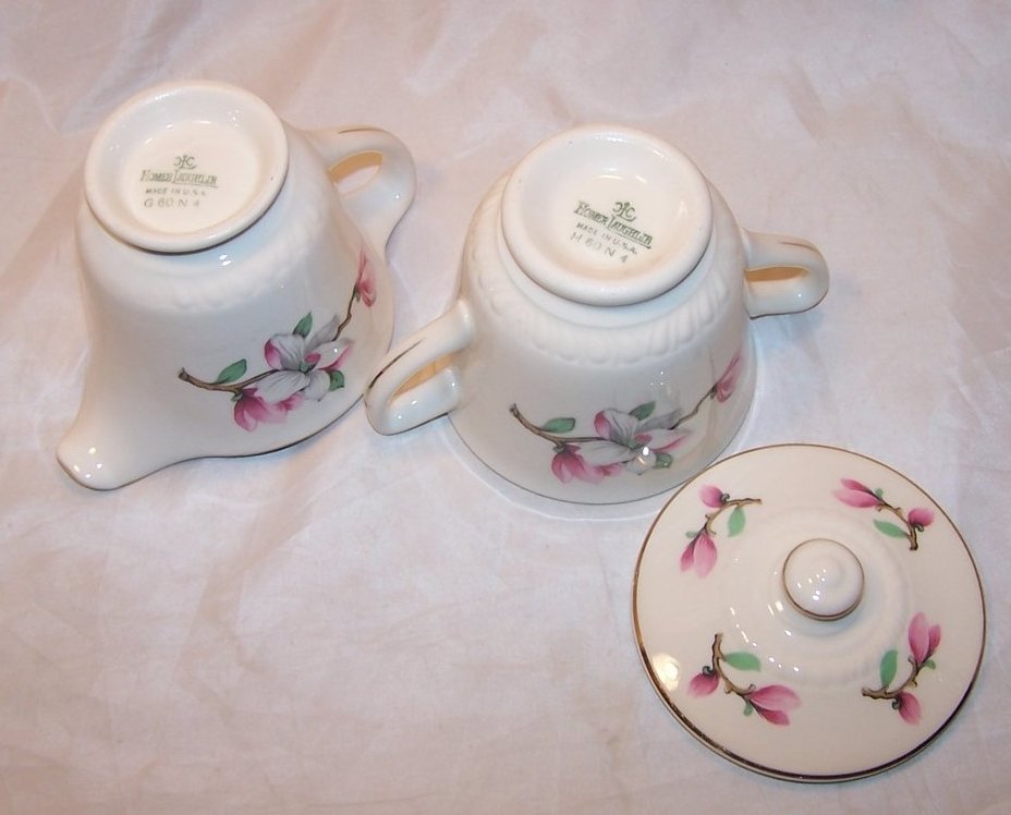 Image 4 of Apple Blossom Flower Creamer and Sugar, Homer Laughlin