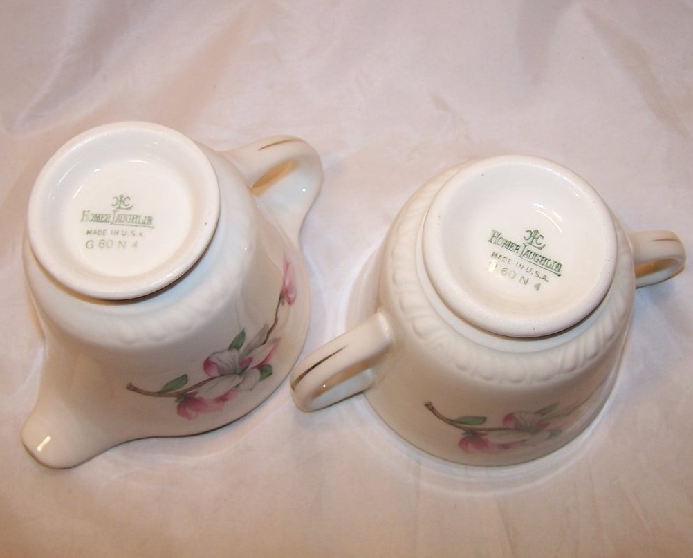 Image 5 of Apple Blossom Flower Creamer and Sugar, Homer Laughlin