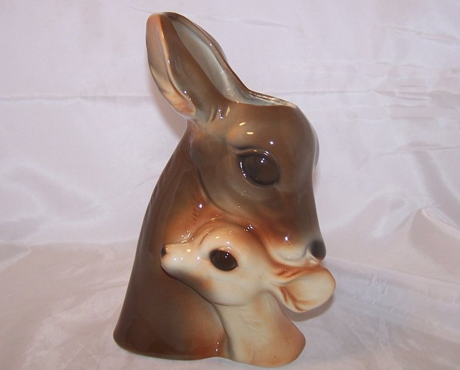 Image 1 of Royal Copley Deer Doe, Fawn Head Planter Vase, No Cracks