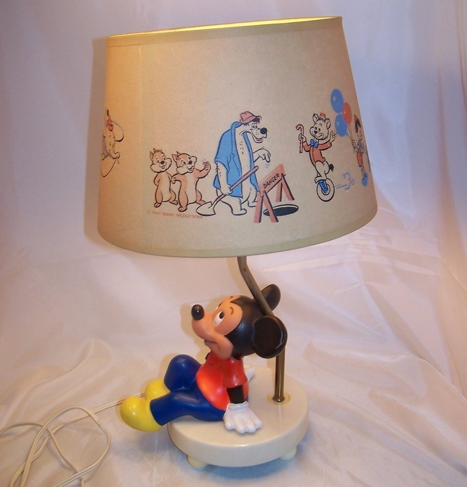Mickey Mouse Nursery Lamp w Orig Shade, Nightlight, Vintage