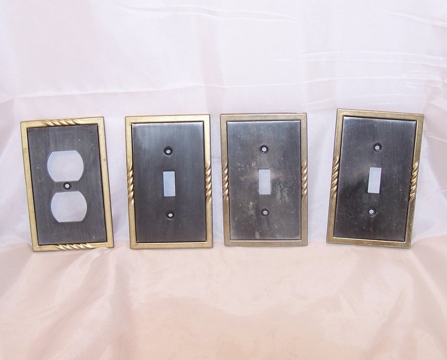 Image 0 of Metal Switch Plates and Single Outlet Plate, Gray and Gold