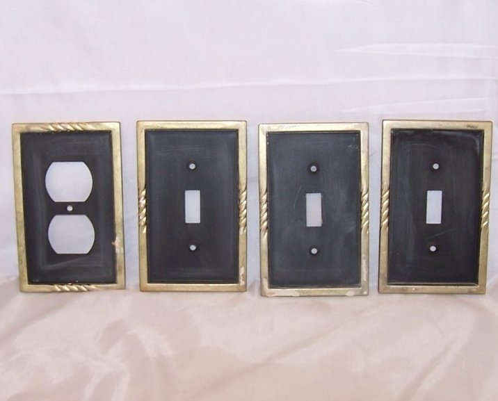 Image 1 of Metal Switch Plates and Single Outlet Plate, Gray and Gold