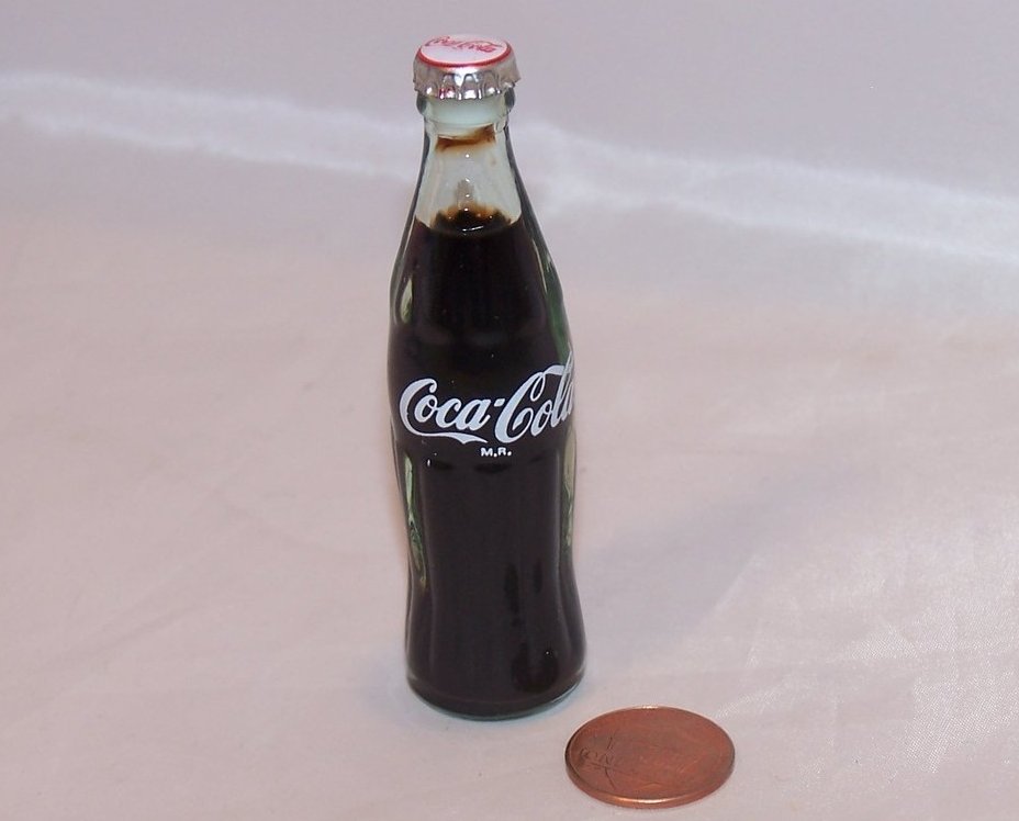 Image 1 of Miniature Coca Cola, Coke Ridged Bottle, Filled, 3 Inches