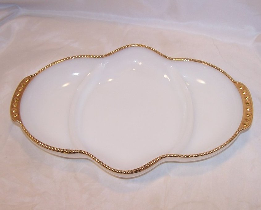 Image 2 of Milk Glass w Gold Serving Dish, Appetizer Dish, Fire King
