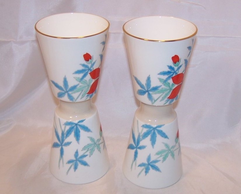 Image 2 of Nippon Toki Kaisha Red Flower Vase Set, Noritake Japan