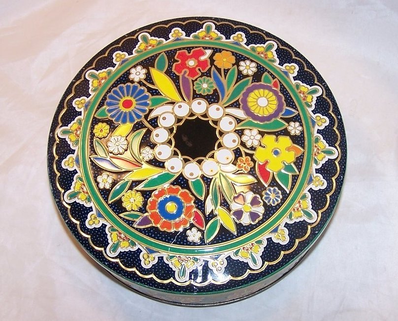 Image 2 of Flower Tin, Bright, Colorful Round Lidded, England