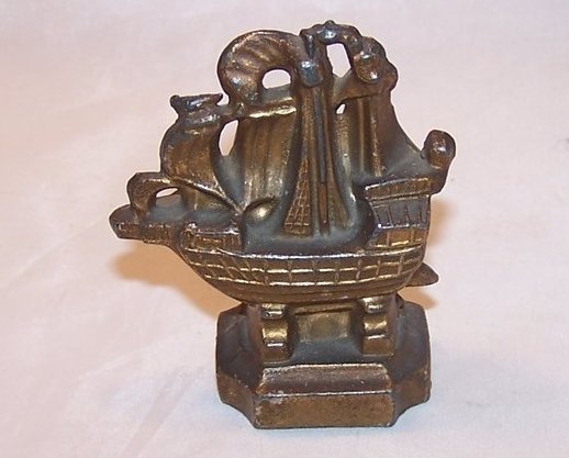 Image 2 of Gold Sailing Ship, Boat Miniature Figurine, Vintage